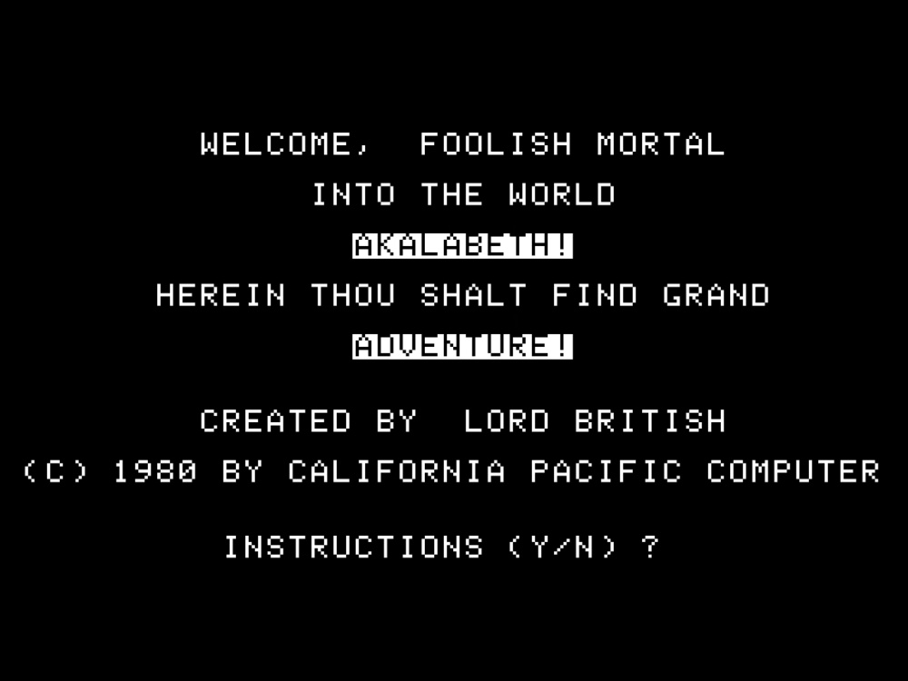 Title Screen of Akalabeth for Apple II